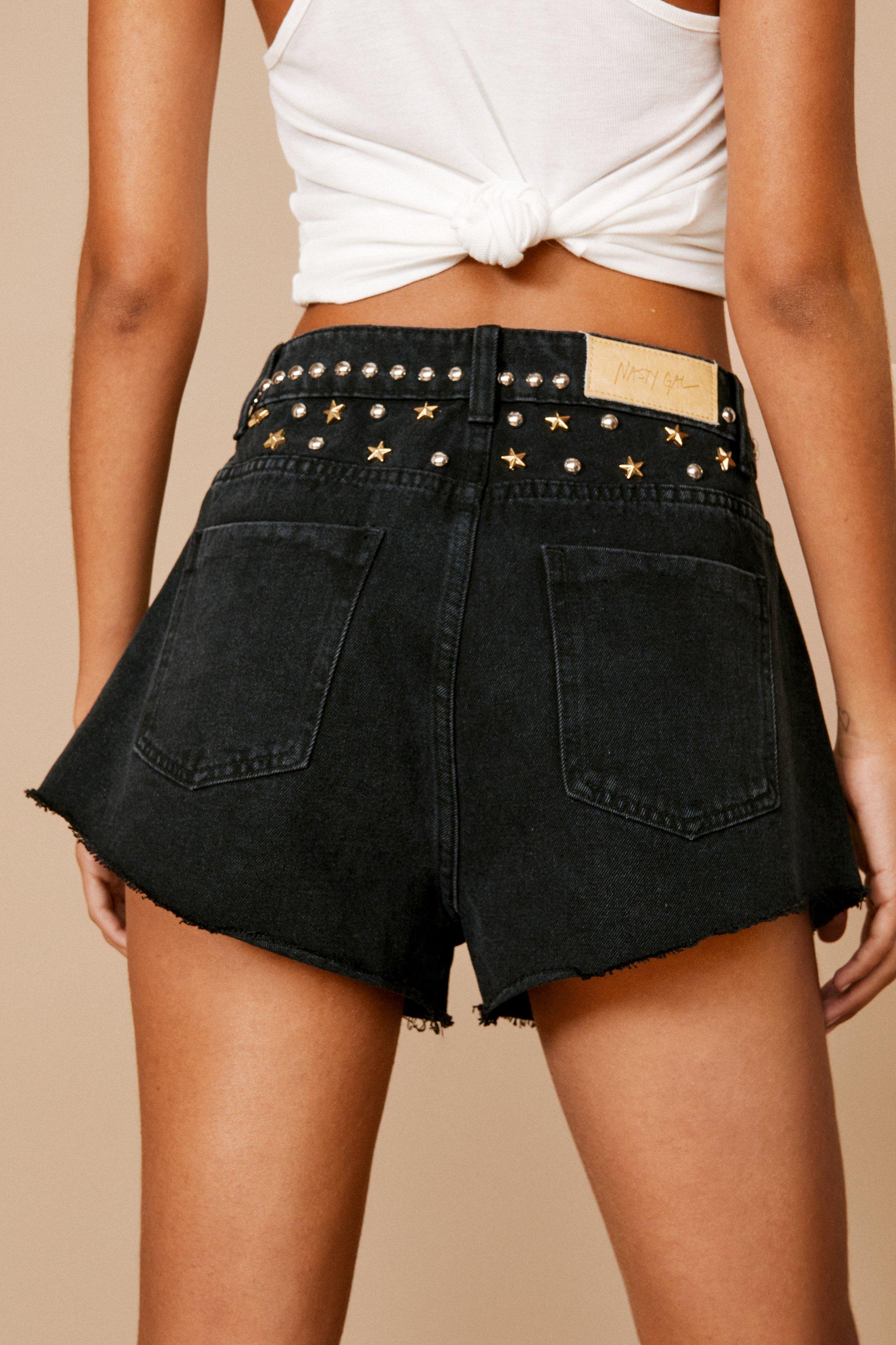 Ladies black denim shorts best sale